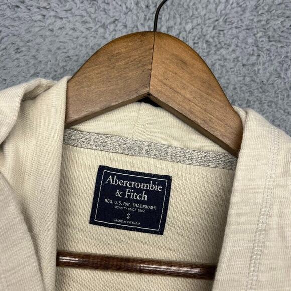 Abercrombie & Fitch Sweatshirt Men's Small Tan Gray Colorblock Hoodie Pullover - Picture 6 of 10